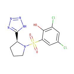 O=S(=O)(c1cc(Cl)cc(Cl)c1O)N1CCC[C@H]1c1nnn[nH]1 ZINC000013687300