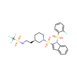O=S(=O)(c1cc2ccccc2n1S(=O)(=O)c1ccccc1F)N1CCC[C@H](CCNS(=O)(=O)C(F)(F)F)C1 ZINC000064528040