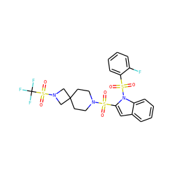O=S(=O)(c1cc2ccccc2n1S(=O)(=O)c1ccccc1F)N1CCC2(CC1)CN(S(=O)(=O)C(F)(F)F)C2 ZINC000064526929