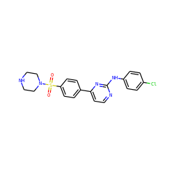 O=S(=O)(c1ccc(-c2ccnc(Nc3ccc(Cl)cc3)n2)cc1)N1CCNCC1 ZINC000013588910