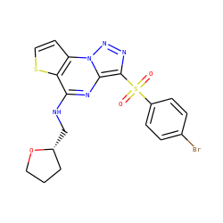 O=S(=O)(c1ccc(Br)cc1)c1nnn2c1nc(NC[C@@H]1CCCO1)c1sccc12 ZINC000009909490