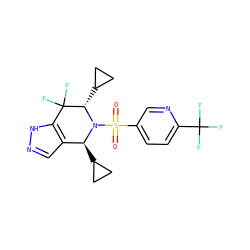 O=S(=O)(c1ccc(C(F)(F)F)nc1)N1[C@@H](C2CC2)c2cn[nH]c2C(F)(F)[C@@H]1C1CC1 ZINC000049109366