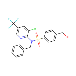 O=S(=O)(c1ccc(CO)cc1)N(Cc1ccccc1)c1ncc(C(F)(F)F)cc1Cl ZINC000113165617