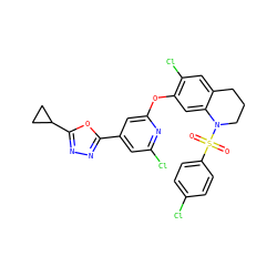 O=S(=O)(c1ccc(Cl)cc1)N1CCCc2cc(Cl)c(Oc3cc(-c4nnc(C5CC5)o4)cc(Cl)n3)cc21 ZINC000103263443