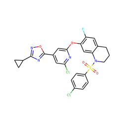 O=S(=O)(c1ccc(Cl)cc1)N1CCCc2cc(F)c(Oc3cc(-c4nc(C5CC5)no4)cc(Cl)n3)cc21 ZINC000103263434