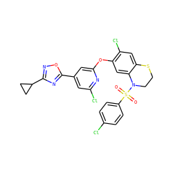 O=S(=O)(c1ccc(Cl)cc1)N1CCSc2cc(Cl)c(Oc3cc(-c4nc(C5CC5)no4)cc(Cl)n3)cc21 ZINC000103263449