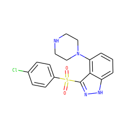 O=S(=O)(c1ccc(Cl)cc1)c1n[nH]c2cccc(N3CCNCC3)c12 ZINC000064453866