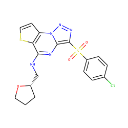 O=S(=O)(c1ccc(Cl)cc1)c1nnn2c1nc(NC[C@@H]1CCCO1)c1sccc12 ZINC000020516352