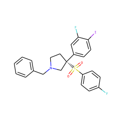 O=S(=O)(c1ccc(F)cc1)[C@@]1(c2ccc(I)c(F)c2)CCN(Cc2ccccc2)C1 ZINC001772621639