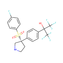 O=S(=O)(c1ccc(F)cc1)[C@]1(c2ccc(C(O)(C(F)(F)F)C(F)(F)F)cc2)CCNC1 ZINC001772587106