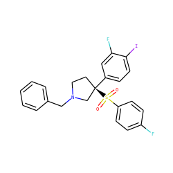 O=S(=O)(c1ccc(F)cc1)[C@]1(c2ccc(I)c(F)c2)CCN(Cc2ccccc2)C1 ZINC001772586711