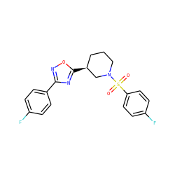 O=S(=O)(c1ccc(F)cc1)N1CCC[C@H](c2nc(-c3ccc(F)cc3)no2)C1 ZINC000033560316