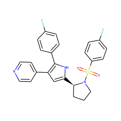 O=S(=O)(c1ccc(F)cc1)N1CCC[C@H]1c1cc(-c2ccncc2)c(-c2ccc(F)cc2)[nH]1 ZINC000036160914
