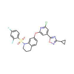 O=S(=O)(c1ccc(F)cc1F)N1CCCc2ccc(Oc3cc(-c4nc(C5CC5)no4)cc(Cl)n3)cc21 ZINC000103264584