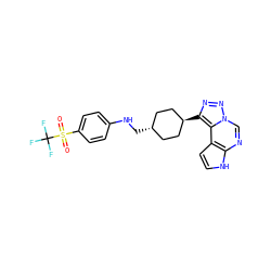 O=S(=O)(c1ccc(NC[C@H]2CC[C@H](c3nnn4cnc5[nH]ccc5c34)CC2)cc1)C(F)(F)F ZINC001772626131