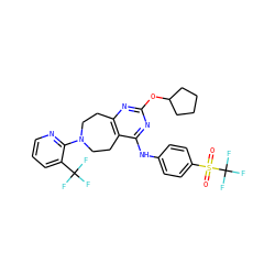 O=S(=O)(c1ccc(Nc2nc(OC3CCCC3)nc3c2CCN(c2ncccc2C(F)(F)F)CC3)cc1)C(F)(F)F ZINC000144124412
