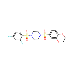 O=S(=O)(c1ccc2c(c1)OCCO2)N1CCN(S(=O)(=O)c2ccc(F)cc2F)CC1 ZINC000013831825