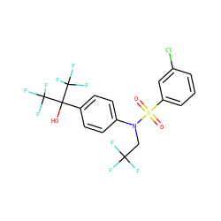 O=S(=O)(c1cccc(Cl)c1)N(CC(F)(F)F)c1ccc(C(O)(C(F)(F)F)C(F)(F)F)cc1 ZINC000653709714
