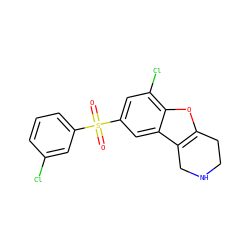 O=S(=O)(c1cccc(Cl)c1)c1cc(Cl)c2oc3c(c2c1)CNCC3 ZINC000143471063