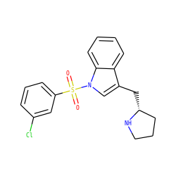 O=S(=O)(c1cccc(Cl)c1)n1cc(C[C@@H]2CCCN2)c2ccccc21 ZINC000028524027