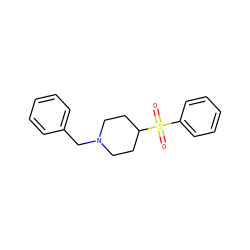O=S(=O)(c1ccccc1)C1CCN(Cc2ccccc2)CC1 ZINC000013472073