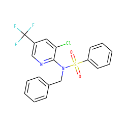 O=S(=O)(c1ccccc1)N(Cc1ccccc1)c1ncc(C(F)(F)F)cc1Cl ZINC000008626790