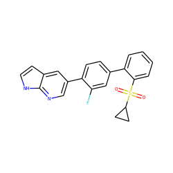 O=S(=O)(c1ccccc1-c1ccc(-c2cnc3[nH]ccc3c2)c(F)c1)C1CC1 ZINC000224768057