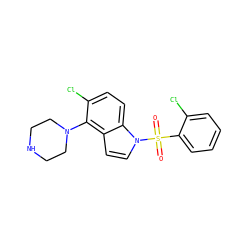 O=S(=O)(c1ccccc1Cl)n1ccc2c(N3CCNCC3)c(Cl)ccc21 ZINC000028523367