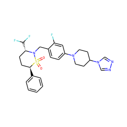 O=S1(=O)[C@@H](c2ccccc2)CC[C@H](C(F)F)N1Cc1ccc(N2CCC(n3cnnc3)CC2)cc1F ZINC000473154085
