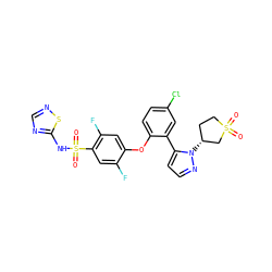 O=S1(=O)CC[C@@H](n2nccc2-c2cc(Cl)ccc2Oc2cc(F)c(S(=O)(=O)Nc3ncns3)cc2F)C1 ZINC000095580822