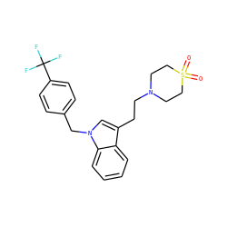 O=S1(=O)CCN(CCc2cn(Cc3ccc(C(F)(F)F)cc3)c3ccccc23)CC1 ZINC000020386342