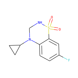 O=S1(=O)NCN(C2CC2)c2ccc(F)cc21 ZINC000095921421