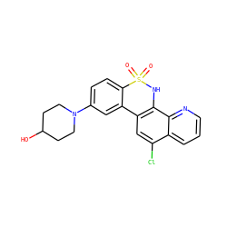 O=S1(=O)Nc2c(cc(Cl)c3cccnc23)-c2cc(N3CCC(O)CC3)ccc21 ZINC000205630059