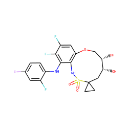 O=S1(=O)Nc2c(cc(F)c(F)c2Nc2ccc(I)cc2F)OC[C@H](O)[C@H](O)CC12CC2 ZINC000068267678