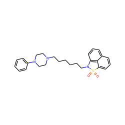 O=S1(=O)c2cccc3cccc(c23)N1CCCCCCN1CCN(c2ccccc2)CC1 ZINC000013531222