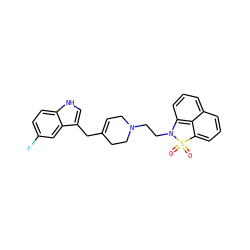 O=S1(=O)c2cccc3cccc(c23)N1CCN1CC=C(Cc2c[nH]c3ccc(F)cc23)CC1 ZINC000013826843