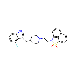 O=S1(=O)c2cccc3cccc(c23)N1CCN1CCC(Cc2c[nH]c3cccc(F)c23)CC1 ZINC000013826839
