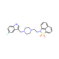 O=S1(=O)c2cccc3cccc(c23)N1CCN1CCN(Cc2c[nH]c3ccc(F)cc23)CC1 ZINC000022940551