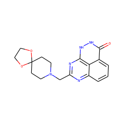 O=c1[nH][nH]c2nc(CN3CCC4(CC3)OCCO4)nc3cccc1c32 ZINC000059275403