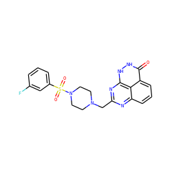 O=c1[nH][nH]c2nc(CN3CCN(S(=O)(=O)c4cccc(F)c4)CC3)nc3cccc1c32 ZINC000059277944