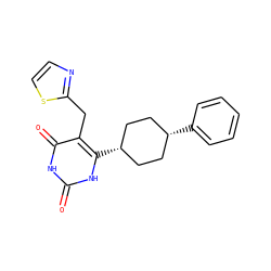 O=c1[nH]c(=O)c(Cc2nccs2)c([C@H]2CC[C@@H](c3ccccc3)CC2)[nH]1 ZINC000254085986