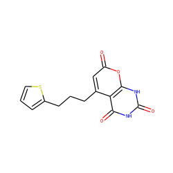O=c1[nH]c(=O)c2c(CCCc3cccs3)cc(=O)oc2[nH]1 ZINC000034603948
