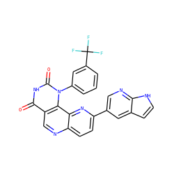 O=c1[nH]c(=O)n(-c2cccc(C(F)(F)F)c2)c2c1cnc1ccc(-c3cnc4[nH]ccc4c3)nc12 ZINC000205655833