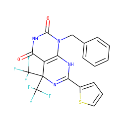 O=c1[nH]c(=O)n(Cc2ccccc2)c2c1C(C(F)(F)F)(C(F)(F)F)N=C(c1cccs1)N2 ZINC000008868024