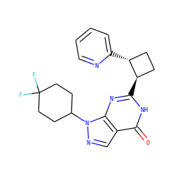 O=c1[nH]c([C@@H]2CC[C@H]2c2ccccn2)nc2c1cnn2C1CCC(F)(F)CC1 ZINC000145071486
