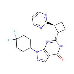 O=c1[nH]c([C@H]2CC[C@@H]2c2ncccn2)nc2c1cnn2C1CCC(F)(F)CC1 ZINC000145053283