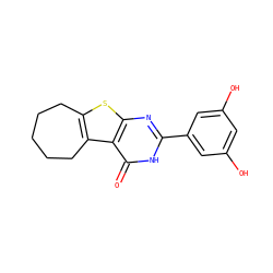 O=c1[nH]c(-c2cc(O)cc(O)c2)nc2sc3c(c12)CCCCC3 ZINC000096907915