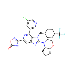 O=c1[nH]c(-c2cc3nc(N4CCO[C@@H]5CCC[C@H]54)n(C[C@H]4CC[C@H](C(F)(F)F)CC4)c3c(-c3cncc(Cl)c3)n2)no1 ZINC000261137800