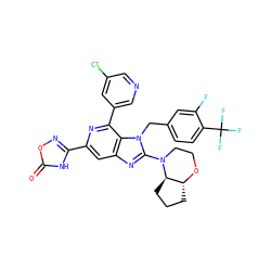 O=c1[nH]c(-c2cc3nc(N4CCO[C@@H]5CCC[C@H]54)n(Cc4ccc(C(F)(F)F)c(F)c4)c3c(-c3cncc(Cl)c3)n2)no1 ZINC000219371779
