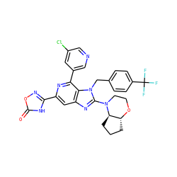 O=c1[nH]c(-c2cc3nc(N4CCO[C@@H]5CCC[C@H]54)n(Cc4ccc(C(F)(F)F)cc4)c3c(-c3cncc(Cl)c3)n2)no1 ZINC000219363141